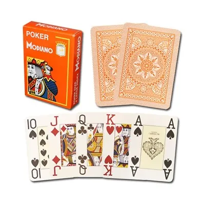Modiano Cristallo 4 PIP Poker Playing Cards 100% Plastic W/ Large Index Orange • $11.95