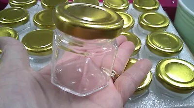 Hexagonal Mini Honey Jars  1.5 Oz 20  Little Glass Honey Jar With Gold Lids • $19.99