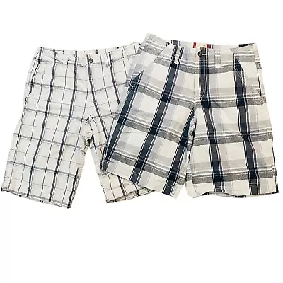 Mossimo Supply Co Men's White Gray Black Plaid Shorts Size 32 LOT OF 2 • $11.38