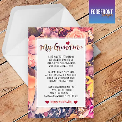 Personalised Mother's Day 'My Grandma' Poem Birthday Greeting Card Special Gift • £3.70