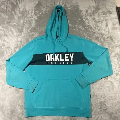 Oakley Hoodie Mens Size Large Blue Pullover Spellout Sweatshirt Distressed • $9.49