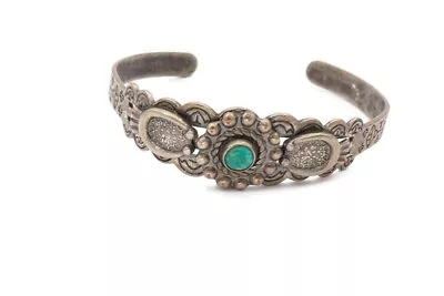 Vintage Turquoise Cuff Bracelet Silver Tone 6.25  Stamped Arrows • $53.99