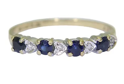 $334.11 • Buy Sapphire & Diamond Heart Half Eternity 9ct Yellow Gold Ring Size L 1/2 ~ 6