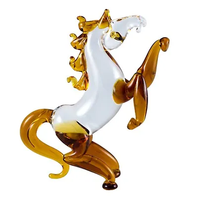 Miniature Hand Blown Amber Glass Rearing Horse Figurine 3  High New • $9.74