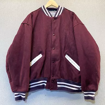 Vintage DeLONG Varsity Jacket XL Maroon Red White Wool Letterman Bomber Coat • $49.95