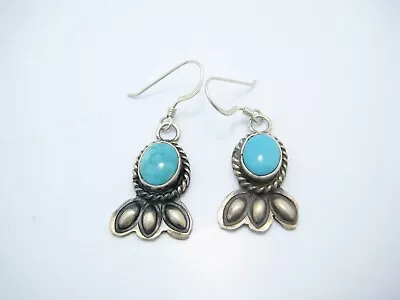 Native American Southwest V. Hicks Sterling Silver Turquoise Dangle Earrings • $59.99