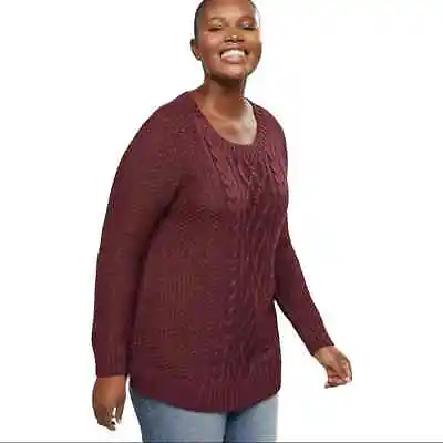 Lane Bryant Womens Cable Knit Tunic Sweater Plus Size 22 Pullover Maroon Shimmer • $25.99