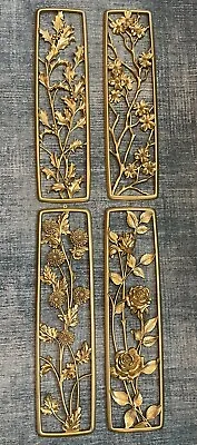 4 VTG DART IND Floral Gold Wall Plaques #3060-3063 Hollywood Regency Homco Style • $50