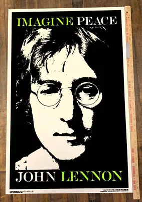 VINTAGE BLACKLIGHT POSTER  Imagine Peace  John Lennon 2000 Yoko Ono Aquarius • $50.33