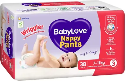 Babylove Nappy Pants Size 3 (7-11Kg) | 76 Pieces (2 X 38 Pack) • $53.10