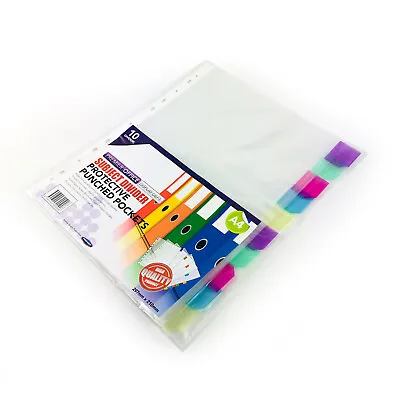 A4 Subject Divider Punched Pocket 10 Part Colour Tab Clear Sleeves Office Filing • £4.41