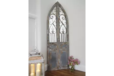 Beautiful Rustic Wrought Iron & Wooden Door Style Garden Mirror Large 3377 • £189.99