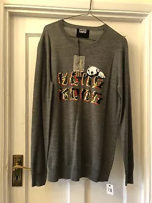 New Markus Lupfer Grey Merino Wool Sequin Hong Kong Panda Collectors Jumperm • £325