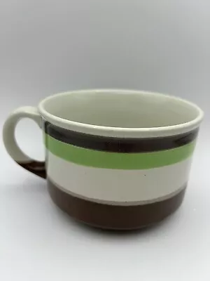 Vintage Beige Brown Lime Green Striped Soup Mug 16oz • $11.97