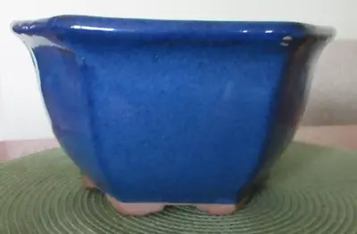 Vintage Estate Sale Bonsai Pot Cobalt Blue Glazed Hexagon • $80