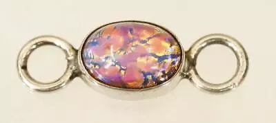 Vintage 925 Sterling Silver Jewelry Supply Mexico Pink Dichroic Glass Link • $14.99