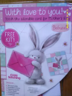 With Love To You!.  Rabbit Holding A Large Pink Envelope. Cross Stitch Card Kit • £0.99