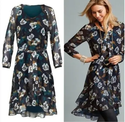 CAbi Pirouette Floating Flowers Floral Belted Dress #3460 Sz Medium • $20