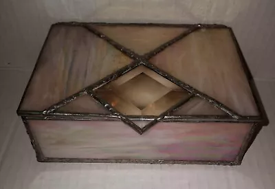 Leaded Glass Jewelry Box Iridescent Finish Beveled Crystal Diamond Shape Accent • $25