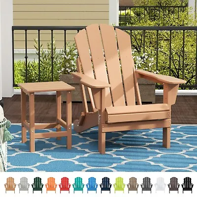 $199.99 • Buy 2PC Folding Adirondack Chair With Side Table Set Patio Outdoor Poly Material