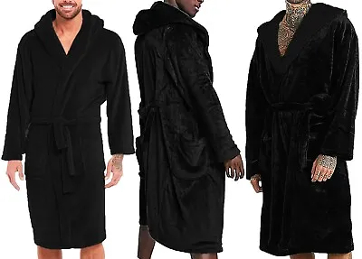 3XL Black Soft Fleece Dressing Gown Hood Bath Robe Mens Gents Lads XXXL • £14.36