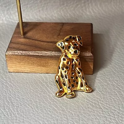 Vintage Anne Klein Dog Brooch Gold Tone Dalmation Puppy Pin Spotted 1.75  Long • $19.90