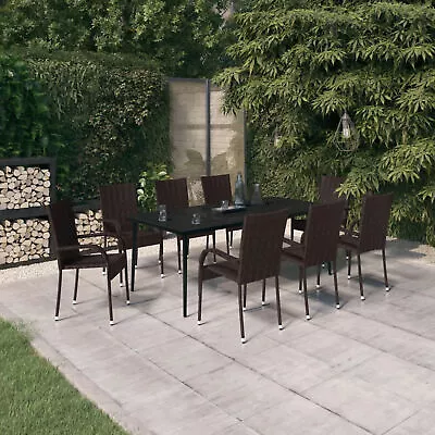Tidyard 9 Piece  Dining Set Glass Tabletop Table And 8 Garden Chairs Poly E3C1 • $930.42