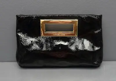 Michael Kors Black Patent Leather Gold Berkley Clutch Magnetic Closure Handbag • $49.99