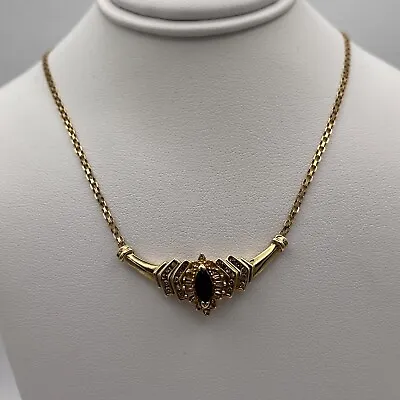 ESTATE .75ct MARQUISE SAPPHIRE & DIAMOND 10K YELLOW GOLD NECKLACE 16.5  • $495