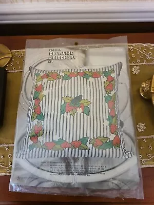 VINTAGE VOGART CREWEL CREATIVE STITCHERY  Strawberries And Stripe** PILLOW KIT • $12.50