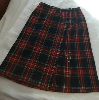 VTG Mosbrook US 16 UK 18  100% Wool Tartan Kilt Skirt Pleats GR BRITAIN W/ Pin • $34.99