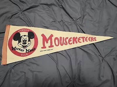 VERY RARE 60's Disney Mickey Mouse Club Member Mouseketeers Pennant Flag Banner • $25