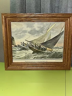 VTG Lithograph Art Print Trolling For Blue Fish In Fire Island Inlet 1889 Framed • $35