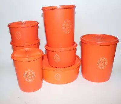 $39.99 • Buy Vintage Tupperware Harvest Orange 7 Pc Nesting Canister Set W/Lids