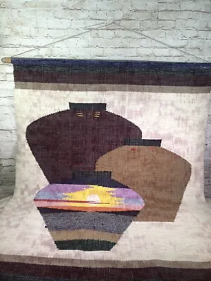 Vtg Southwestern Handwoven Rug Tapestry Wall Hanging Jar Pottery Design 40x55 • $69.95