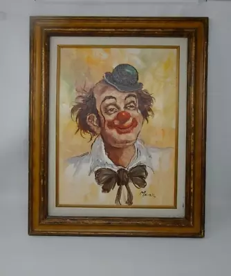 Vintage Original CLOWN Canvas Oil Painting By Artist MARSH  Signed  (Preowned). • $183.80