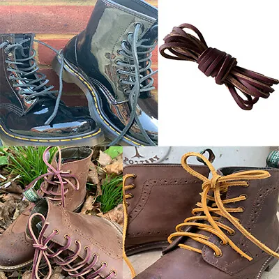 Black Brown Tan Genuine Leather Shoelaces 3mm Square 80cm 120cm 140cm Boot Laces • £4.89