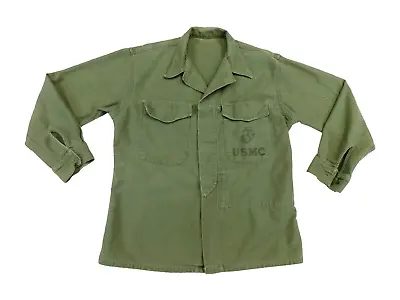 USMC Vietnam Fatigue Shirt US Marine Vintage Stencil Emblem Green Cotton Uniform • $140