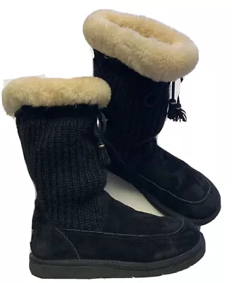 UGG Womens Size 6 Suburb Crochet Shearling Boots S/N 5124 Black • $20