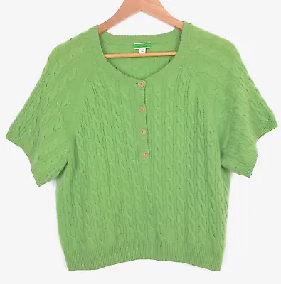 J Crew Cashmere Cable-knit Henley T-shirt Sweater Size 2X. Minty Apple Green • $55