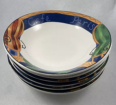 6 Sango Misono Cafe Paris Oval Stoneware Soup Bowls 7.9x7.2in Discontinued • $30