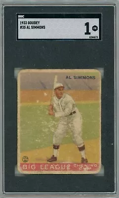 1933 Goudey #35 Al Simmons Chicago White Sox SGC 1 • $79.99