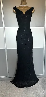 QUIZ Elegant Lace Sparkly Sequin Evening Cocktail Prom Party Maxi Dress Size 8 • £44.99