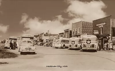 RPPC Photo Vintage Bus Very Cool Vintage Cars Mackinaw City Mich • $5