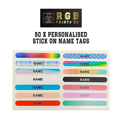 50 X PERSONALISED STICK ON PENCIL NAME LABELS TAGS WATERPROOF FOR SCHOOL / KIDS • £3.99