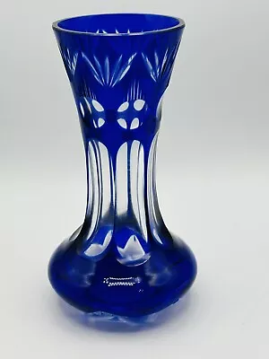 Vintage Cobalt Blue Bohemian Cut Etched Glass Bud Vase 6.5  • $29.99