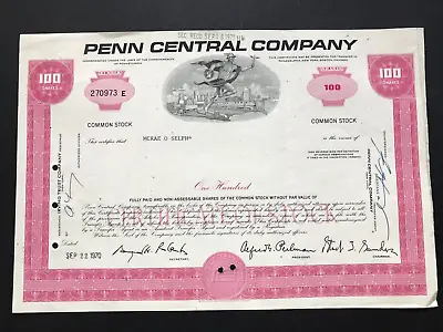 1970 Penn Central Company New York Share Certificate USA Railroad Memorabilia • £8