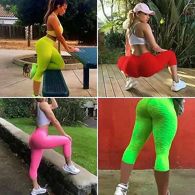 Women Cropped Yoga Sports Pants 3/4 Capri Gym Push Up Ladies High Waist Leggings • £7.99