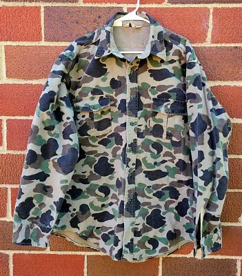 $35 • Buy Vintage Cabelas Men Chamois Flannel Shirt Woodland Duck Hunting Camo USA XL