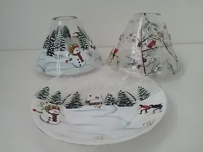 Yankee Candle Snow Scene Shade H11cm D15cm & Plate D18cm Crackled Glass Shade • £20